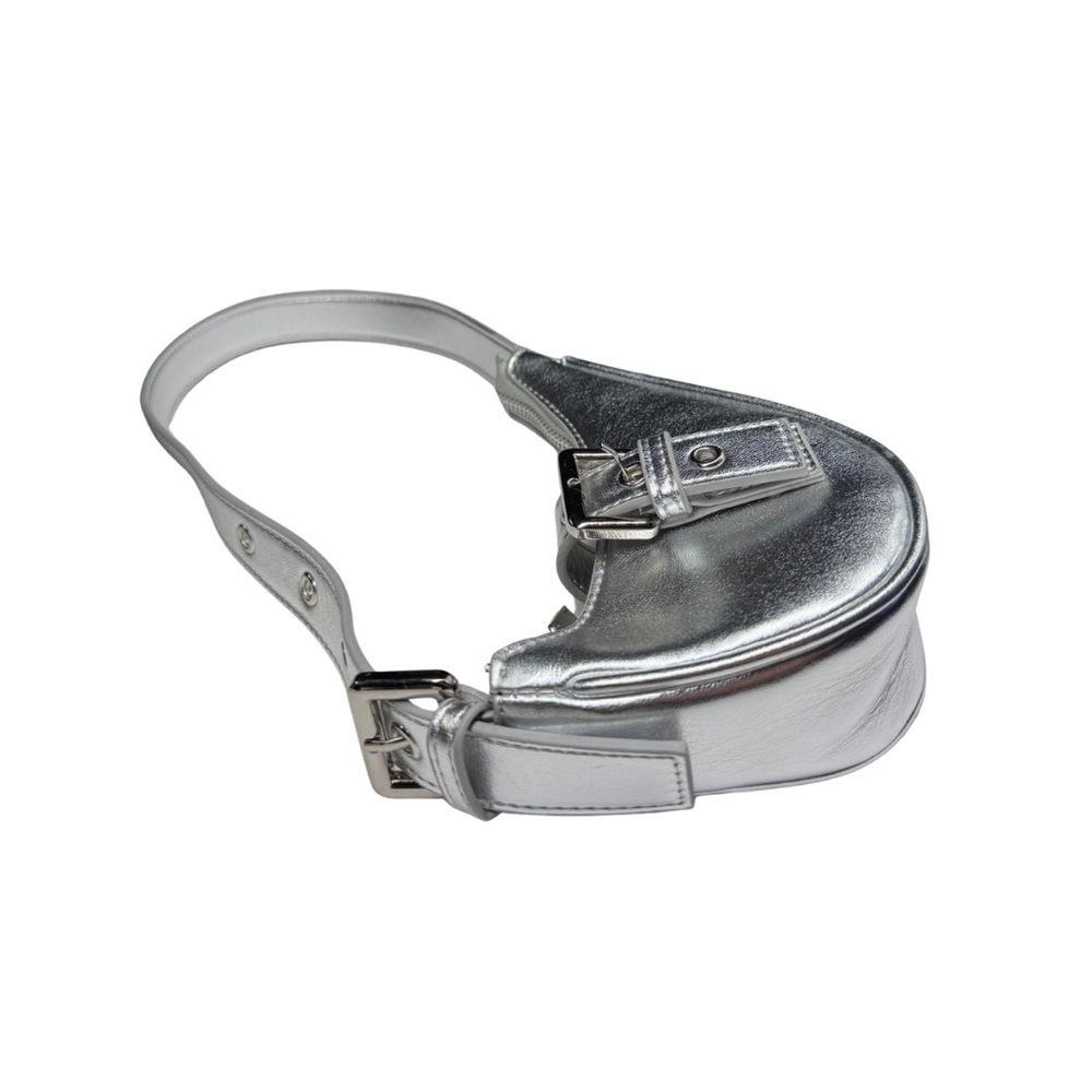 Forever 21 Shiny Silver metallic mini micro Shoulder Bag adjustable Y2K buckle - Picture 3 of 11